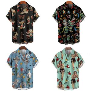Casual shirts voor heren Hawaiiaans voor mannen Mermaid Print Beach korte mouw tops blouse oversized shirt heren designer kleding hoge kwaliteit 230421 s