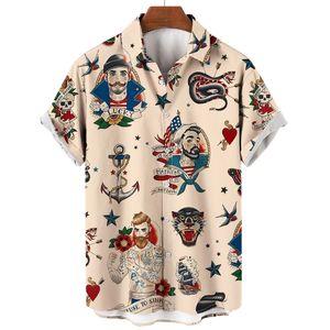 Casual shirts voor heren Hawaiiaans voor mannen Mermaid Print Beach korte mouw tops blouse oversized shirt heren designer kleding hoge kwaliteit 230130