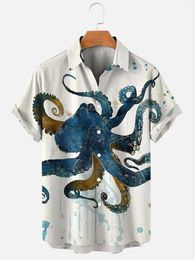 Chemises décontractées pour hommes Hawaiian pour hommes Octopus imprimé plage à manches courtes Blouse Chemise surdimensionnée pour hommes Vêtements de créateurs de haute qualité