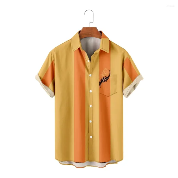 Chemises décontractées pour hommes Hawaïen pour hommes Rayures Imprimer Manches courtes Jaune Cool Summer Tops Vintage Respirant