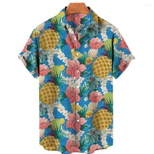 Chemises décontractées pour hommes Hawaiian Fruit Ananas Pastèque 3D Imprimer Été Sable Mode Lâche Manches Courtes Tops Chemise Pour Hommes