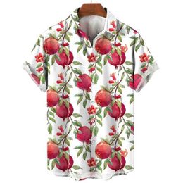 Casual shirts voor heren Hawaiiaans fruit granaatappel 3d geprinte strandoverhemden grappige guave grafische blouses voor mannen kleding casual jongen korte slev mannelijke tops y240506