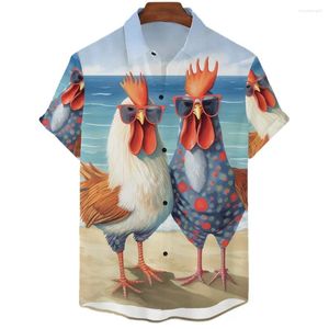 Casual overhemden voor heren Hawaiian Fun Chicken Shirt Leuke korte mouw Top Beach Party Fashion Animal 3D Print voor heren