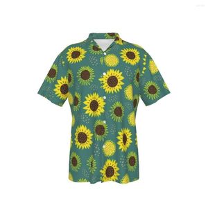Chemises décontractées pour hommes chemises vertes hawaïennes cool pour homme plage de tournesol imprimé bouton d'été à manches courtes en haut 3d