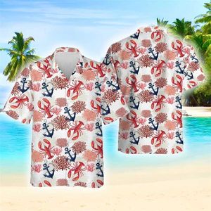 Casual shirts voor heren Hawaiiaanse kreeft anker 3D -geprinte shirts voor mannenkleding Harajuku Fashion Seafood Beach Shirt Aloha korte mouw blouses tops 240424