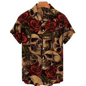 Casual shirts voor heren Hawaiian Loose Top 5xl 3D Skull Print voor mode vrouwen T -shirt ademende zomer korte mouw 230130