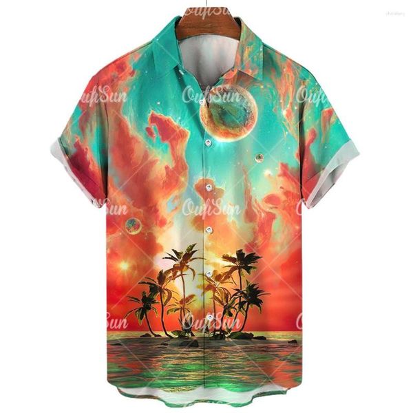 Camisas casuales para hombres hawaiian hombre de coco árbol estampado en 3D botón de solapa de verano