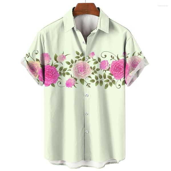 Camisas informales para hombre, camisas hawaianas con estampado de flores para hombre, camisetas de manga corta con patrón 3d de verano para hombre, ropa con botones de solapa para la playa 5xl