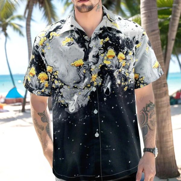 Camisas casuales para hombres Camisa de mapa hawaiana estampada en la playa suelta de manga corta Floral Chemise Homme de Luxe