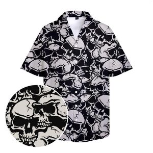 Camisas casuales para hombres Camisa hawaiana para hombres Halloween Patchwork Cráneo Impreso Y2k Ropa Abotonada Verano Talla grande Cuello cubano