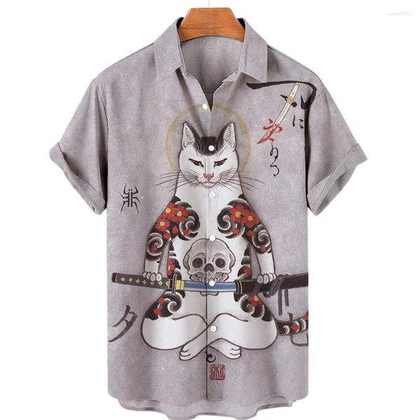 Camisas casuales para hombres Camisa de cuello para hombres hawaianos 3D Impresión de estilo japonés Top Animal Summer Vestido vintage