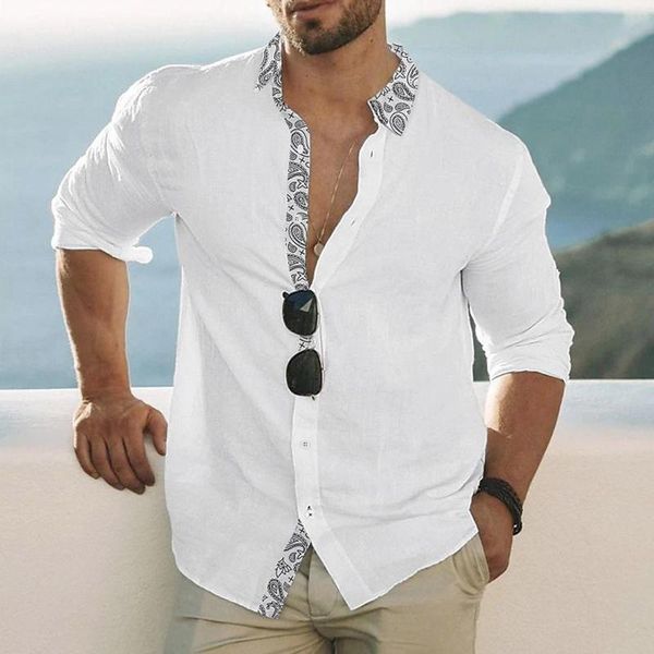 Chemises décontractées pour hommes hawaïennes hommes à manches longues blanc couleur assortie bouton chemisiers vacances vacances voyage plage homme vêtements Cardigan