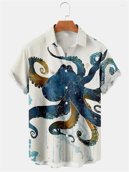 Camisas casuales para hombres Pulpo hawaiano Impresión creativa Manga corta Tops cubanos Playa Verano Vacaton Ropa divertida 3D para hombres