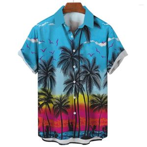 Chemises décontractées pour hommes Hawaiian palmiers 3d imprimé hommes chemises / femmes mode manches courtes bouton de revers tops