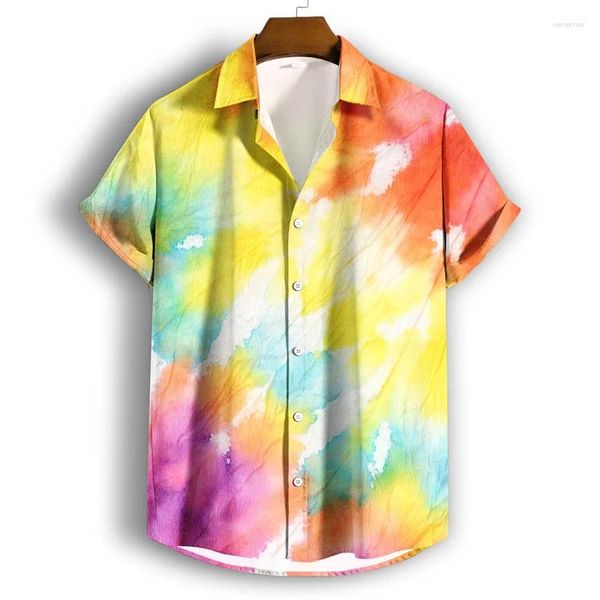 Camisas casuales para hombres Máscara de fiesta hawaiana Camisa Hombres Verano de gran tamaño Negro Manga corta Moda Impresión 3D Calle T Solapa Blusa Ropa masculina