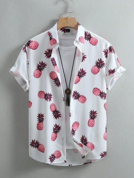 Chemises décontractées pour hommes Hawaiian Plant Pineapple Imprimé boutonné à manches courtes à manche