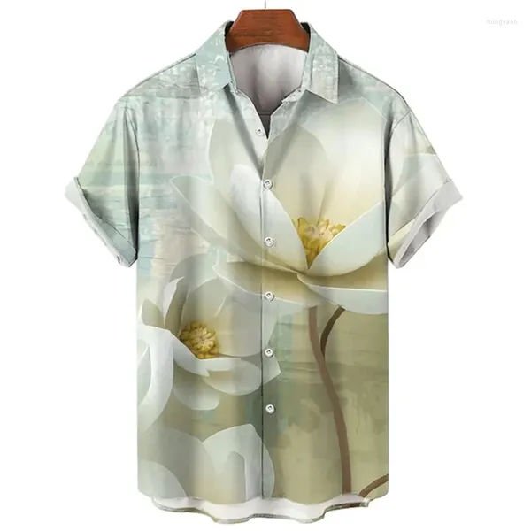 Camisas casuales para hombres Camisa de verano Hawaiian Summer Camisa de verano 3D Estampado Floral y Grass Top Street Wear Wear