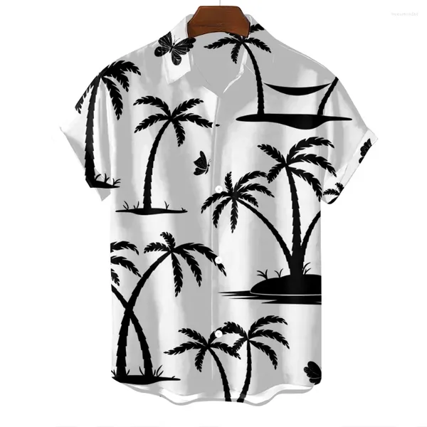 Camisas casuales para hombres Camisa hawaiana 3D Árbol de coco Impresión de manga corta Playa Botón de vacaciones hasta el tamaño grande Top 2024