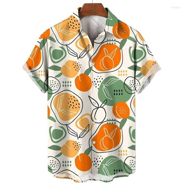 Chemises décontractées pour hommes Chemise hawaïenne 3D Fruit Print Hommes Vêtements Été Manches courtes Beach Party Tops Tees Blouse respirante en vrac