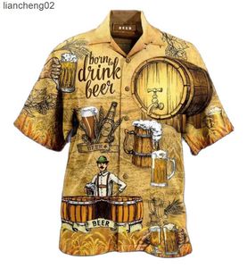 Chemises décontractées pour hommes Chemise hawaïenne 3D Imprimer Bière Chemise cubaine à manches courtes Beach Wear Tshirt Top Party Style Vintage pour hommes Femmes Vêtements pour hommes W0328