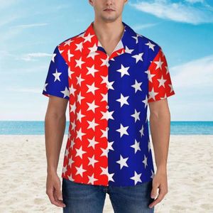 Chemises décontractées pour hommes Hawaiian Shirt plage Blouses à deux tons Red et Blue Star Vintage Hommes à manches courtes Streetwear Clothing