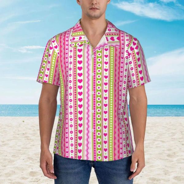 Camisas casuales para hombres Camisa hawaiana Playa Puques y rayas Bloses Bloes Flores Corazones impresos Vintage Vintage Culpo cómodo