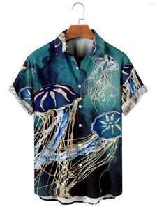 Casual shirts van heren Hawaiiaans shirt Mooie kwallen print comfortabele korte mouw herenwomen strand enkele knop Braamvakantie