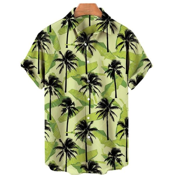 Chemises décontractées pour hommes chemise hawaïenne impression d'arbre de noix de coco à manches courtes ample surdimensionné hommes et femmes été plage Top hommes