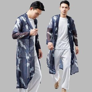 Casual shirts voor heren Hawaiiaans shirt mannen kleding 2022 Japanse streetwear extra lange Chinese mannelijke coole blouse kimono Cardigan ZZ2004men's