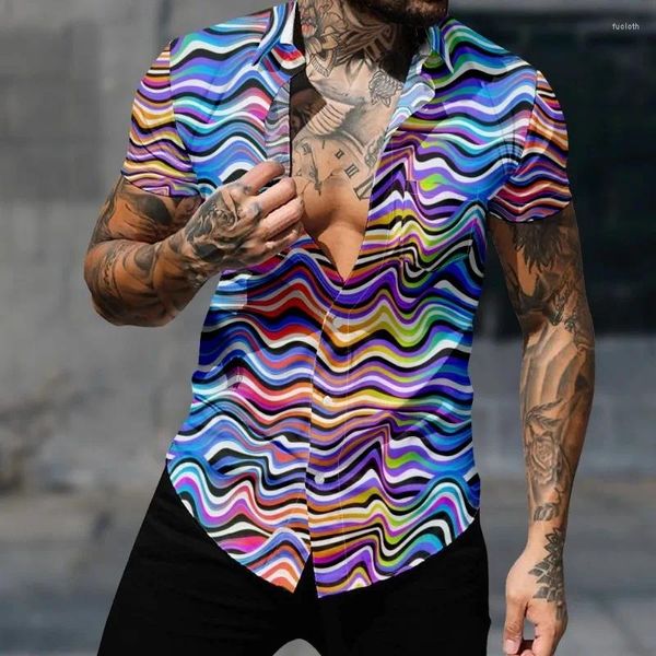 Chemises décontractées pour hommes Chemise hawaïenne Hommes Fashion Wave Tie-Dye Stripes Streetwear Tops Holiday Harajuku 3D Imprimer Cosy Short Sleeve Beach