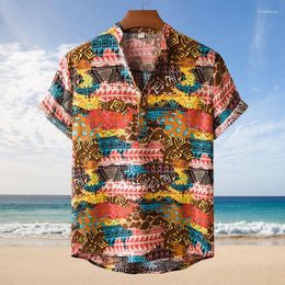 Casual shirts van heren Hawaiiaans shirt mannen korte mouw zomerse bloemen losse stijl etnische katoenen linnen bedrukken strand blouse heren's