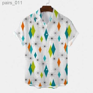 Chemises décontractées pour hommes Hawaiian Mens Mens Summer 3D Géométrique Modèle Imprimé à manches courtes Mentes Vacanes Top T-shirt Vêtements surdimensionnés 240402
