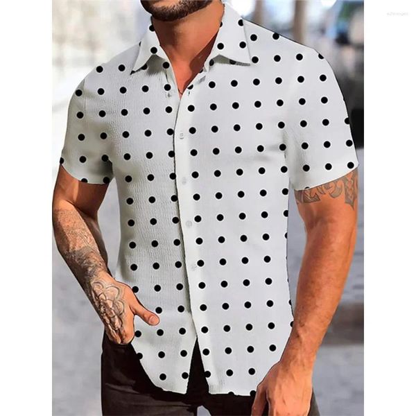Camisas casuales para hombres Camisa hawaiana Tops de manga corta Patrón de lunares Ropa Moda Streetwear de gran tamaño 5XL S