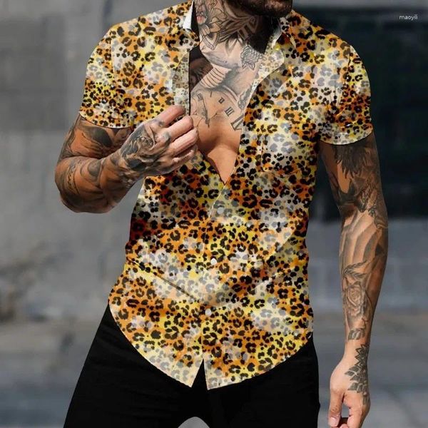 Chemises décontractées pour hommes Chemise hawaïenne à manches courtes Vintage Mode Hommes Tendance Cool Léopard Harajuku Y2k Tops Gothique Streetwear Vêtements