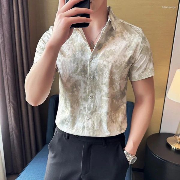 Chemises décontractées pour hommes Chemise hawaïenne d'été à manches courtes pour hommes Style chinois Robe imprimée à l'encre Slim Fit Blouse Homme 4XL