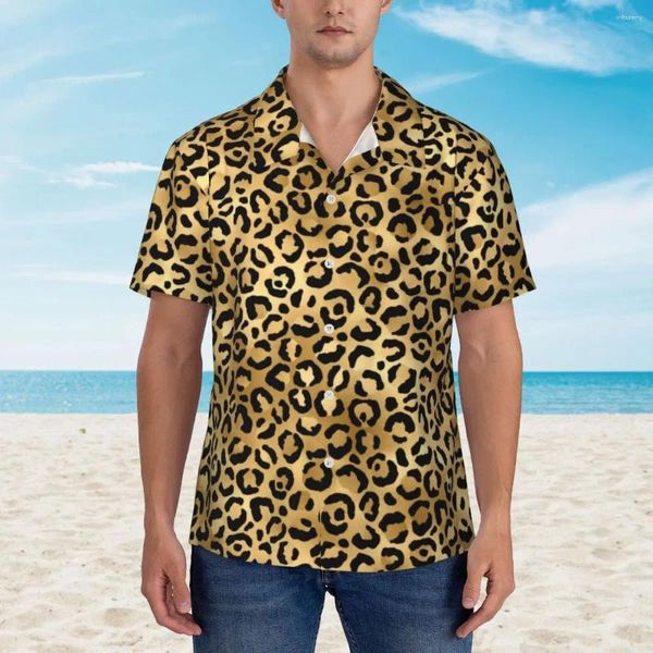 Chemises décontractées pour hommes Chemise hawaïenne Vacances Taches d'animaux Blouses imprimées Cheetah Élégant Mâle Manches courtes Streetwear Top