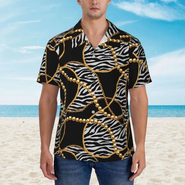 Chemises décontractées pour hommes Hawaiian Shirt Vacation Chain Golden Chain Blouses Zebra Imprimé Nouveauté Male Streetwear Male Streetwear Vêtements