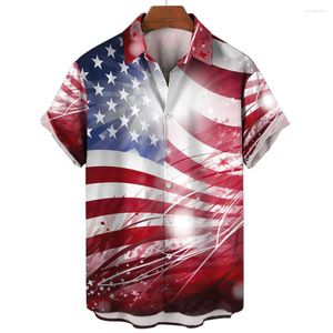 Casual shirts voor heren Hawaiiaanse korte mouwen Tops American Flag Graphic 3D Streetwear 2023 Zomer Oversized kledingman