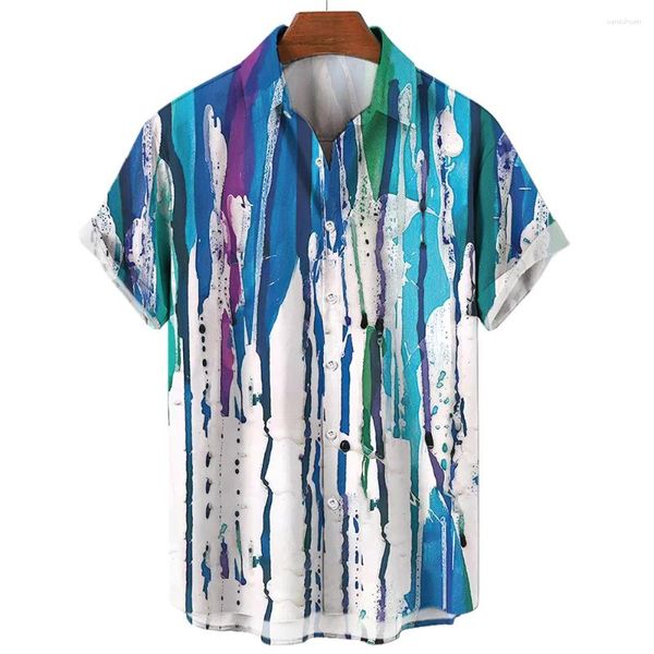 Chemises décontractées pour hommes Chemise hawaïenne à manches courtes d'été surdimensionné coréen social pour respirant original motif rayé vêtements