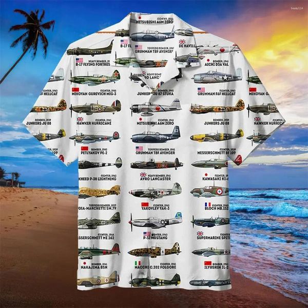 Camisas casuales para hombres Ropa hawaiana de manga corta Aviones 3D impresos para hombres Streetwear Cool Top Botón Blusa de solapa 2023