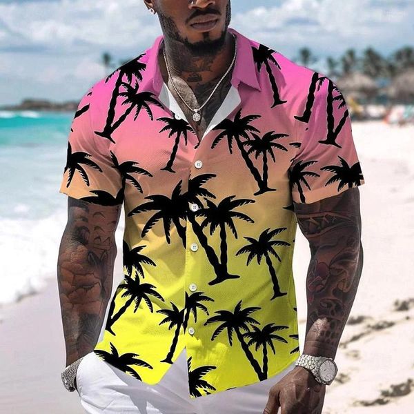 Chemises décontractées pour hommes chemises à manches courtes hawaïennes confortables tissu doux 3D motif de noix de coco imprimée plus vêtements de taille