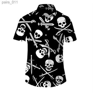 Camisas casuales para hombres Camisa de calavera hawaiana Camisa 3D Man/Mujeres Moda casual Camisas de mangas cortas Botón Ropa de ruta de gran tamaño Ropa unisex 240402