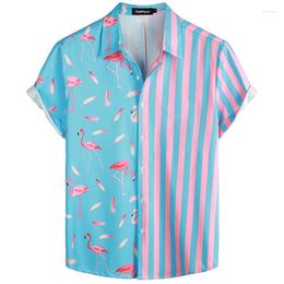 Camisas casuais masculinas verão havaiano bicolor casuald manga curta padrão de impressão roupas leve botão-para baixo camisa masculina oversized