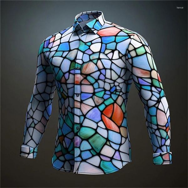 Chemises décontractées pour hommes Chemise colorée d'été hawaïenne pour hommes Tops 3D imprimés à manches longues Vêtements Vacances Y2K Streetwear surdimensionné