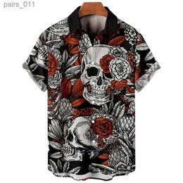 Casual shirts voor heren Hawaiiaanse zomer horror schedel shirts voor mannen vintage casual 3d print rocker gothic rockabilly korte mouw top geïmporteerde kleding 240402