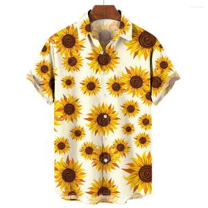 Hommes chemises décontractées hawaïen tournesol soleil imprimé revers pour hommes mode à manches courtes hauts lâche surdimensionné vêtements