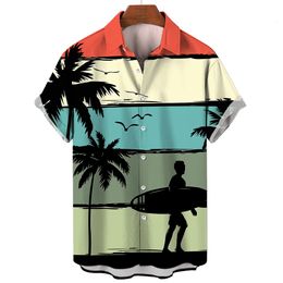 Chemises décontractées pour hommes Chemise de surf hawaïenne pour hommes 2023 Manches courtes Mode Plage Vacances Mâle Vêtements Collier Bouton Top Blouse 230221