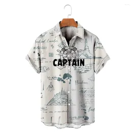 Chemises décontractées pour hommes T-shirt hawaïen Y2K Hombre Fashion Shirt Boat de navigation 3D Imprimé confortable à manches courtes plage Vêtements surdimensionnés Men