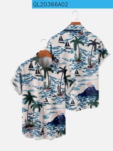 Casual shirts voor heren Hawaiiaanse trens print vakantie strand strand slijtage blauwe tops met zakken zomer plus sizemen's