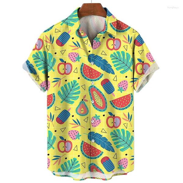 Chemises décontractées pour hommes chemises de fruits tropicaux hawaïens pour hommes bouton revers à manches courtes à manches mâles d'été